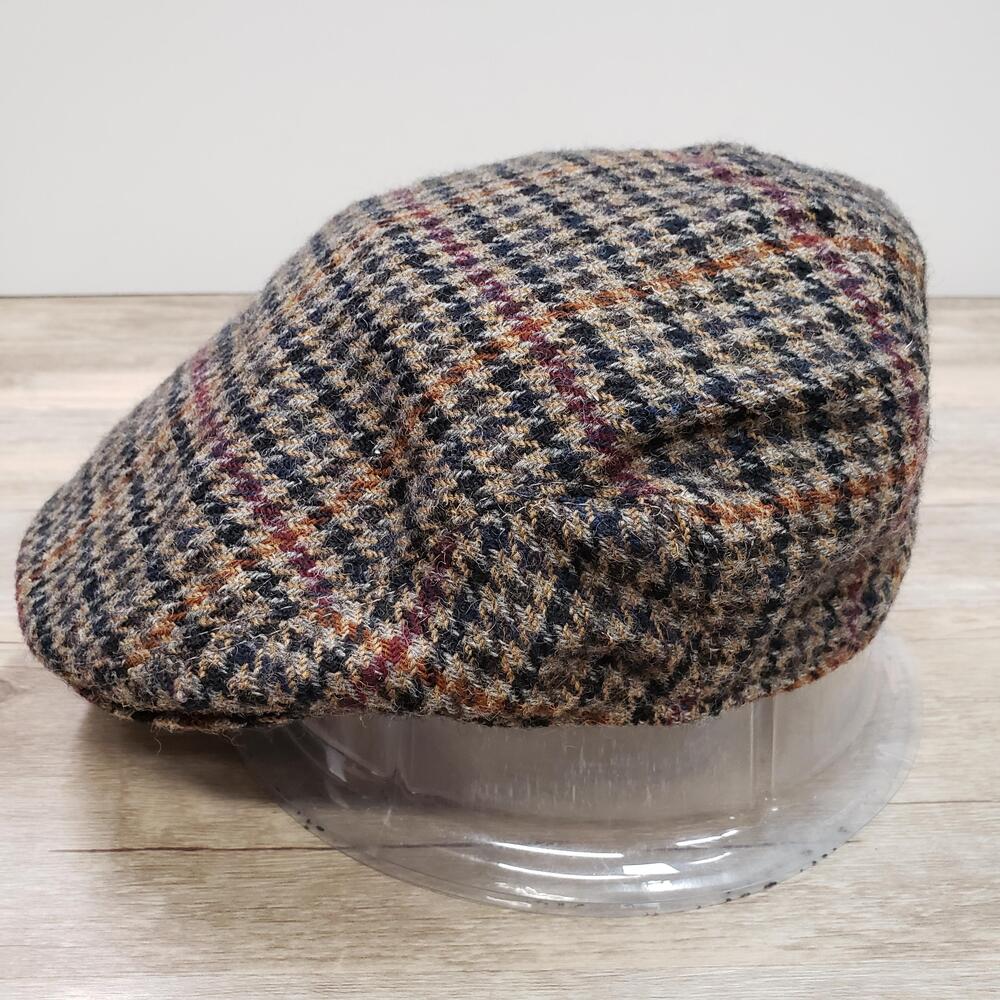 Vintage Antartex Hat Flat Cap Mens Large Brown Wool Tweed Check Made In Scotland